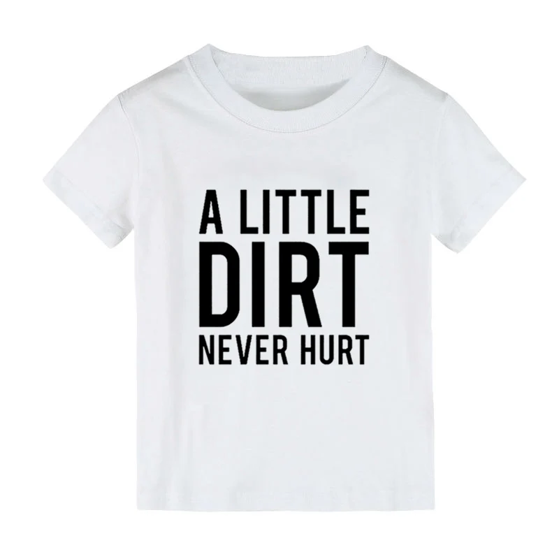 Детская футболка с принтом «Little Dirt Never Hit» Детская футболка для мальчиков и девочек, одежда для малышей забавные уличные футболки CZ-129