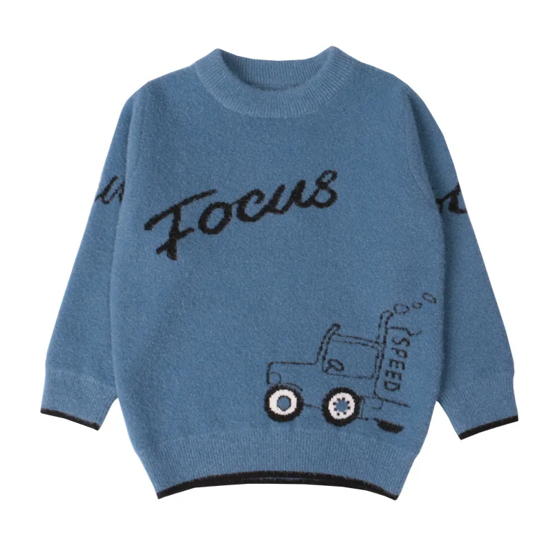 CHILDREN'S Pullover shui jing diao Small CHILDREN'S Crew Neck Warm Sweater Mink Cashmere BOY'S Sweater Cartoon Car