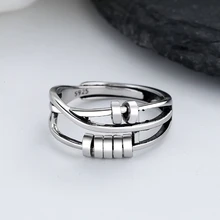 Anxiety Ring Adjustable Opening Women Men Fidget Ring With Bead Worry Stress Relief Jewelry For Female Stacking Finger Rings