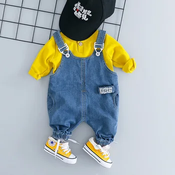 

2019 new autumn Korean casual suit 0-3 years old strap jeans two-piece