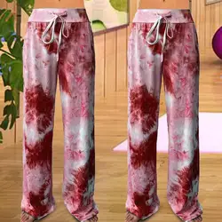Pantalon de Sport à jambes larges pour femmes, tenue tendance, doux, dégradé, taille haute, imprimé, Long 