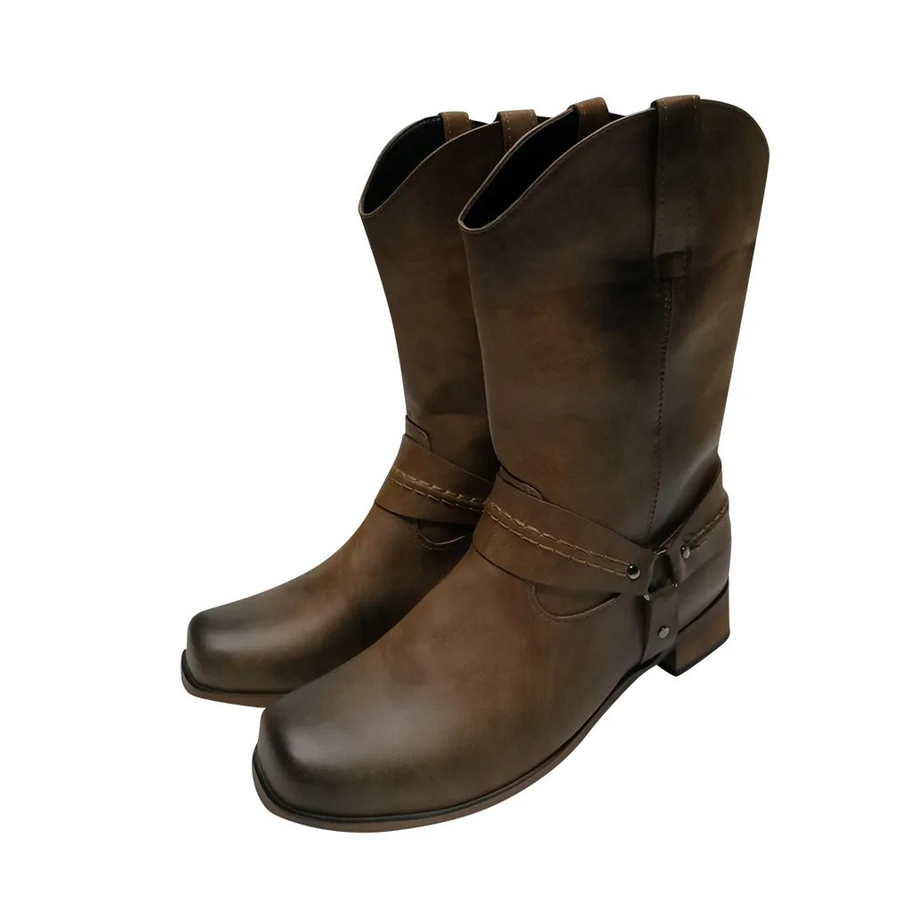 Kopen Sagace Leren Laarzen Mannen Schoenen Winter Laarzen Mannen Antislip Waterdicht Slip On Ronde Neus Gesp Lage Hakken schoenen Cowboy Laarzen Schoenen