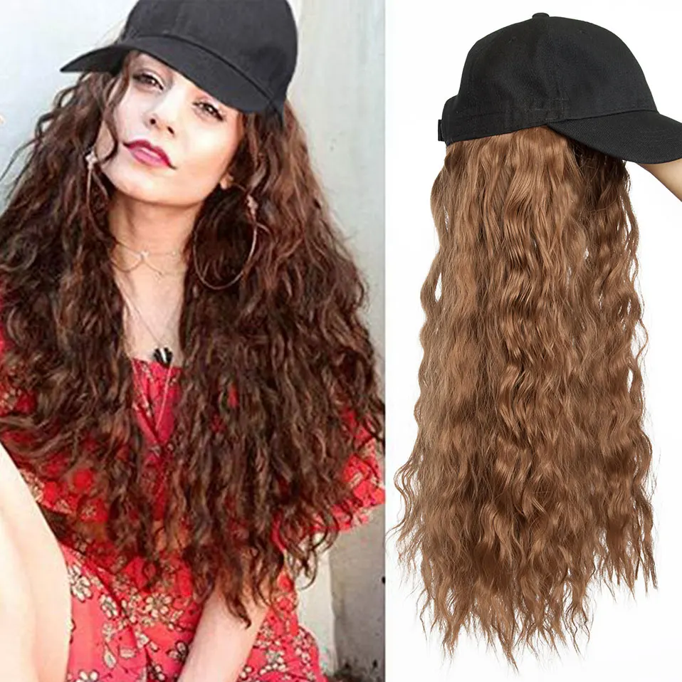 Hat Hair Extensions: Curly Brown