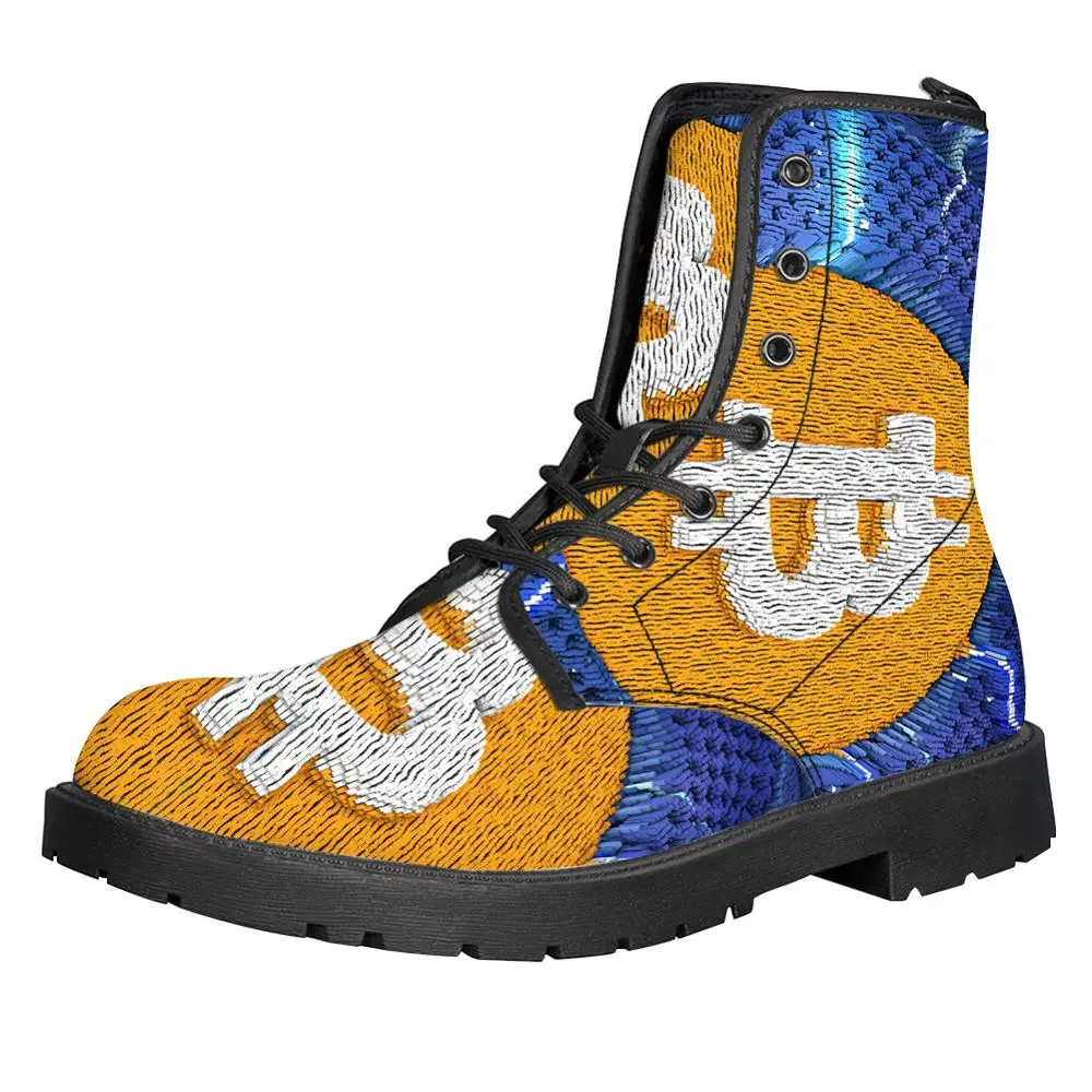Customized Image LOGO Bitcoin Print Men Boots For Martin Boots Male Shoes Motocycle Boots Warm Ankle Boots Winter Shoes Men Shoe - Цвет: LTFN0031