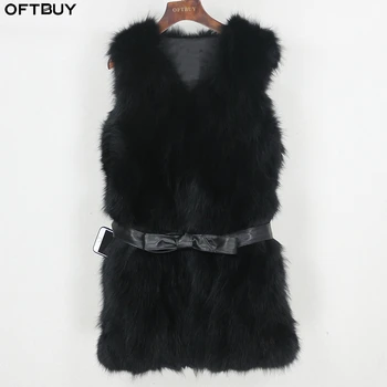 

OFTBUY 2020 Winter Jacket Women Black Real Natural Fox Fur Vest Coat New Luxury Female Warm Thick Slim Waistcoat Belt Streetwear