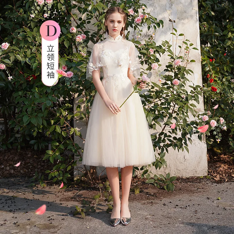 Серое трикотажное длинное платье Cheongsam, современное элегантное платье подружки невесты Qi Pao, женское традиционное китайское вечернее китайское платье-Ципао, акция - Цвет: Champagne medium D