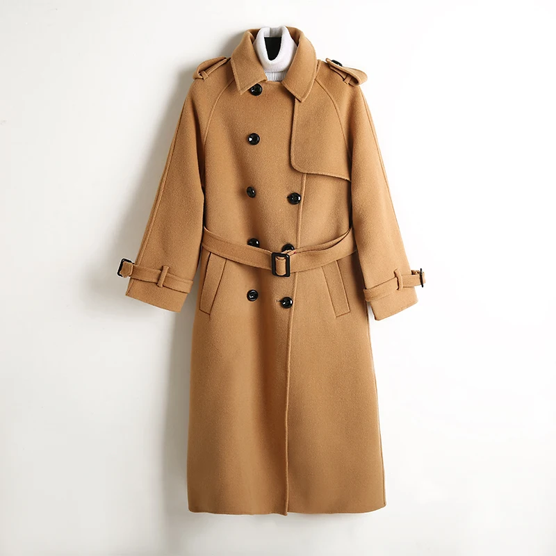 ALKMENE winter new double-faced cashmere coat women's long coat double-breasted woolen coat female cashmere coat - Цвет: CAMEL