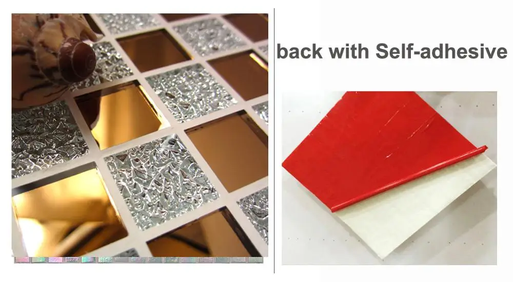 Self-adhesive Самоклеящаяся Хрустальная стеклянная мозаика, рыжеватая смесь серебряного цвета, мозаичная плитка для бассейна, лист для кухонного интерьера, стекло - Цвет: Self-adhesive