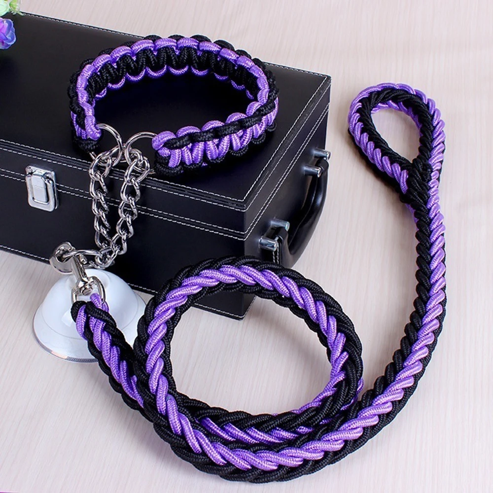 Двухрядное веревка большой Поводок для собак длиной Модернизированный с цветным воротником стереотипный поводок Выдвижной автоматический поводок для больших собак - Цвет: purple black