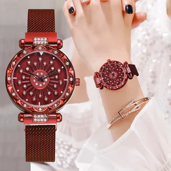 

Wrist Watch Women's Watches Clock relogio feminino Rotating Flower Surface Stainless Steel Mesh Strap Watch Women's Jewelry