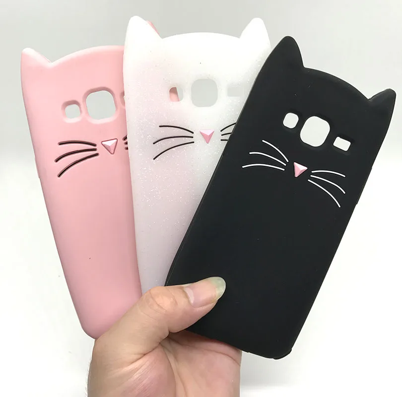 Lanyard+3D Cartoon Black white Cat Beard Soft Silicone Phone Case for Samsung GALAXY A320 A5 A7 J120 J310 J5 J7 Prime 2016 2017 | Мобильные