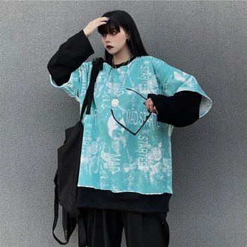 

Fashion Tie Dye Women Fleece Sweatshirt Fake 2 Pieces Crew Neck Female Tracksuit Loose Warm Winter Lady Pullovers