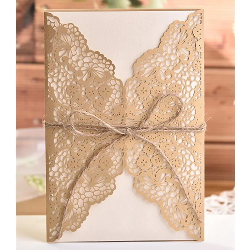  50pcs 50pcs Wedding Invitation Cards Laser Cut Party Invitations with Brown Kraft Card Inserts for  - 4.00036E+12