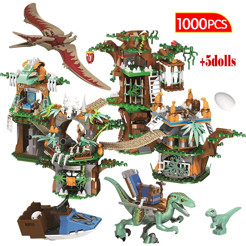 

1000pcs Dinosaur Series Tree House DIY Model Building Blocks Legoingly Jurassic World Park Dinosaur Figures Bricks Toys For Boys