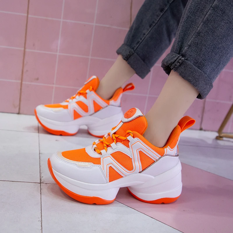 Women Mesh New Autumn Chunky Sneakers Ladies Flat Lace Up Platform Vulcanized Shoes Female Mixed Color Casual Footwear | Обувь