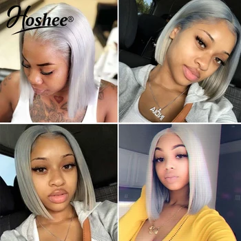 

Grey Human Hair Wigs Short BOB Transparent Lace Front Wig Pre Plucked Brazilian Remy Lace Front Human Hair Wigs For Women 180%