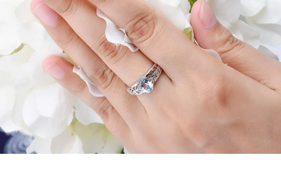 Обручальное кольцо, 1.16Ct, натуральный драгоценный камень, аквамарин, Одноцветный, 10 к, белое золото, хорошее модное ювелирное изделие с камнем для женщин, подарок, новинка