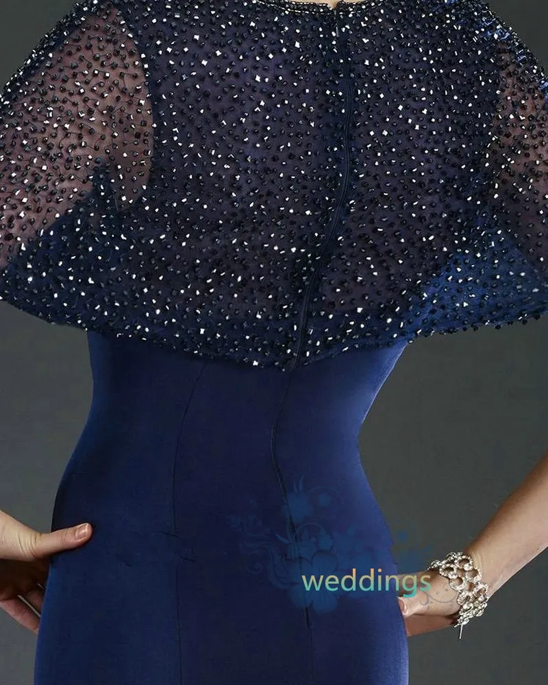 Vestido de festa robe de soiree, арабское, высшее качество, темно-синее, Русалочка, половина рукава, круглый вырез, длинное вечернее платье для матери невесты