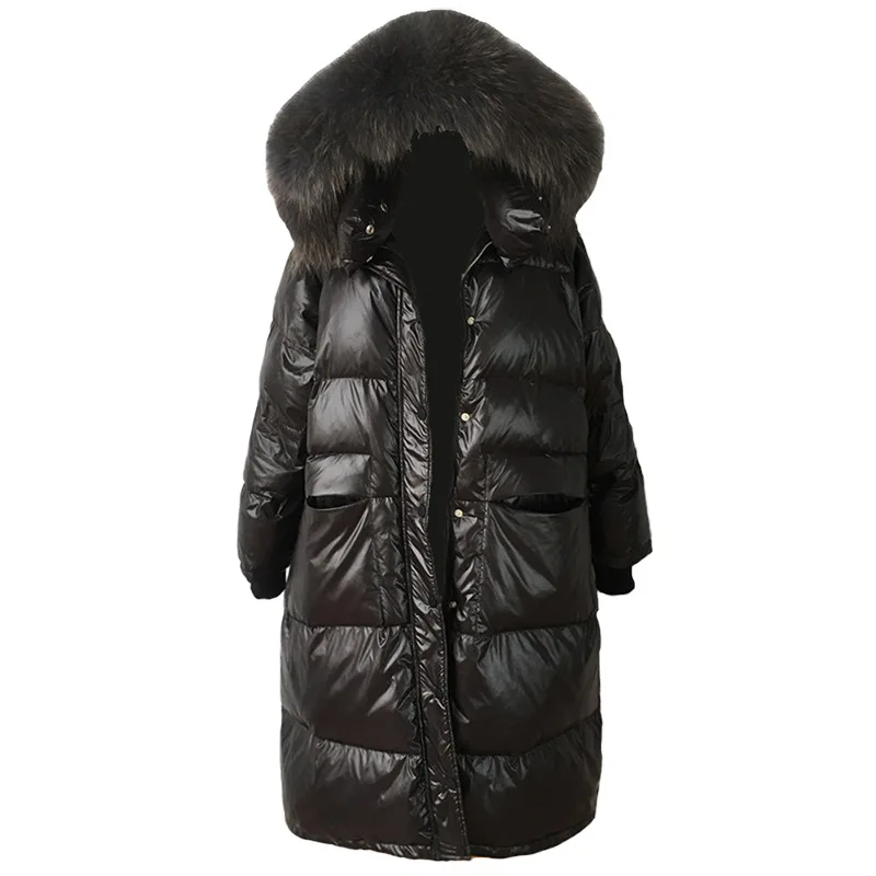 Зимний пуховик толстый теплый свободный пуховик женский корейский большой размер длинная куртка пуховик с капюшоном из меха енота NS1492