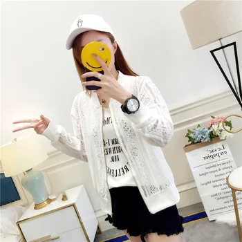 

2019 New Fashion Round Neck Long-sleeved Women's Coat Simple Casual Solid Color Hollow Out Jacket