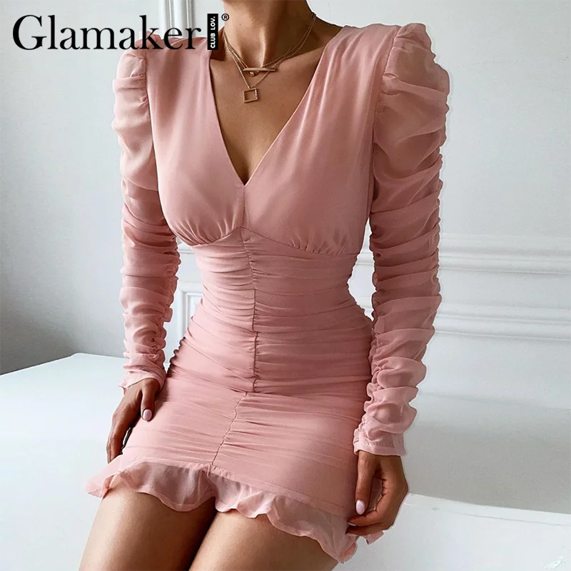 pink ruffle bodycon dress