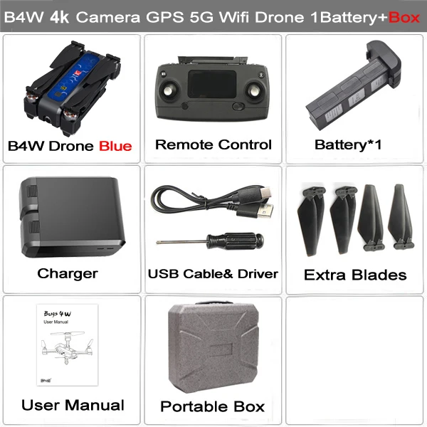 MJX Bugs 4W B4W Real 4K FHD камера 5G wifi gps бесщеточный складной Дрон анти-встряхивание 1,6 км 25 минут оптический поток RC Квадрокоптер - Цвет: B4W Blue 4K 1B Case