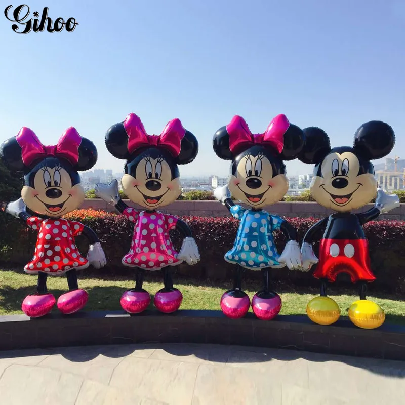  1PC 175cm 3D Giant Mickey Minnie Mouse Foil Balloons Pink Blue Bowknot Standing Kid's Birthday Part