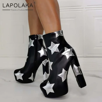 

Lapolaka Hot Sale 2021 Top Quality INS Party Trendy Boots Women Shoes Zipper Thick High Heels Zipper Luxury Booties Ladies