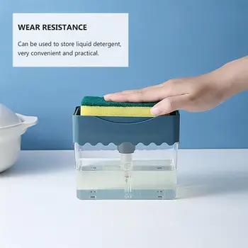 

Soap Pump Dispenser with Sponge Holder Cleaning Liquid Dispenser Container Manual Press Soap Organizer Kitchen Cleaner Tool