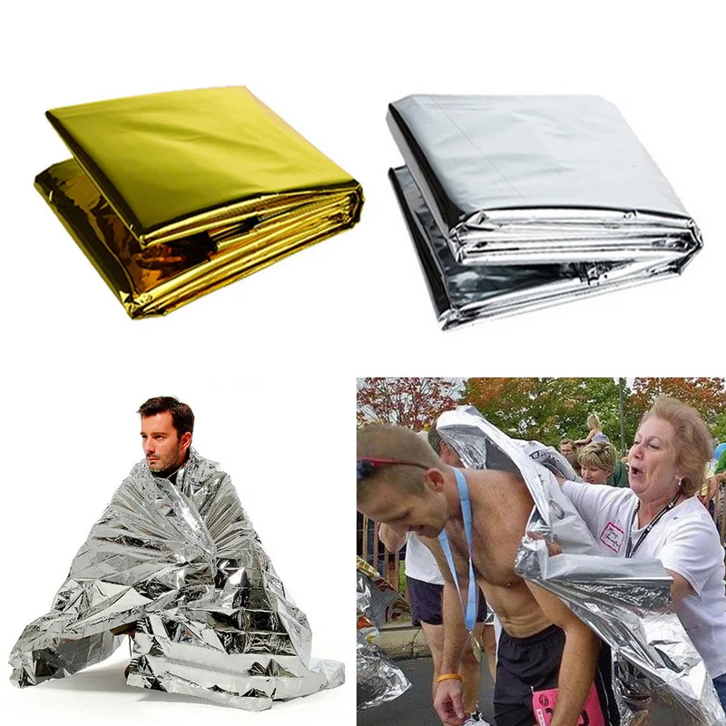 

Hypothermia Rescue First Aid Kit Camp Keep Foil Mylar Lifesave Warm Heat Outdoor Thermal Dry Emergent Blanket Survive Camping