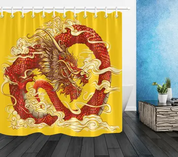 

Mythical Red Dragon Fabric Shower Curtain Set & Hooks Bathroom Decor