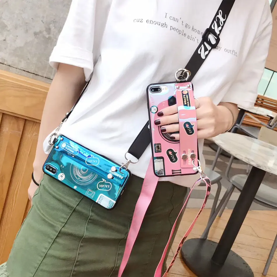 

for iPhone 11 case X Xs max XR 7 8 Plus iphone 7 case Retro Bluray Camera soft Wristband cover case with Lanyard Bracket Shell