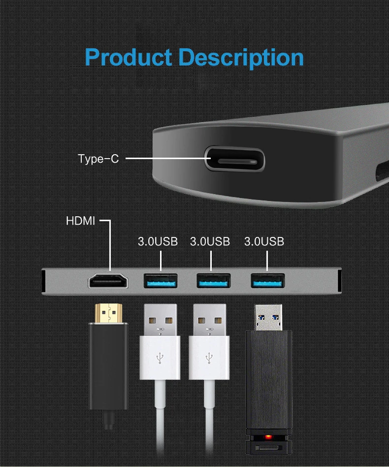 UTHAI C47 type-C Мульти адаптер к HDMI 4K USB3.0 конвертер для Macbook Pro 5 в 1 док-станция для переключения PD Быстрая зарядка