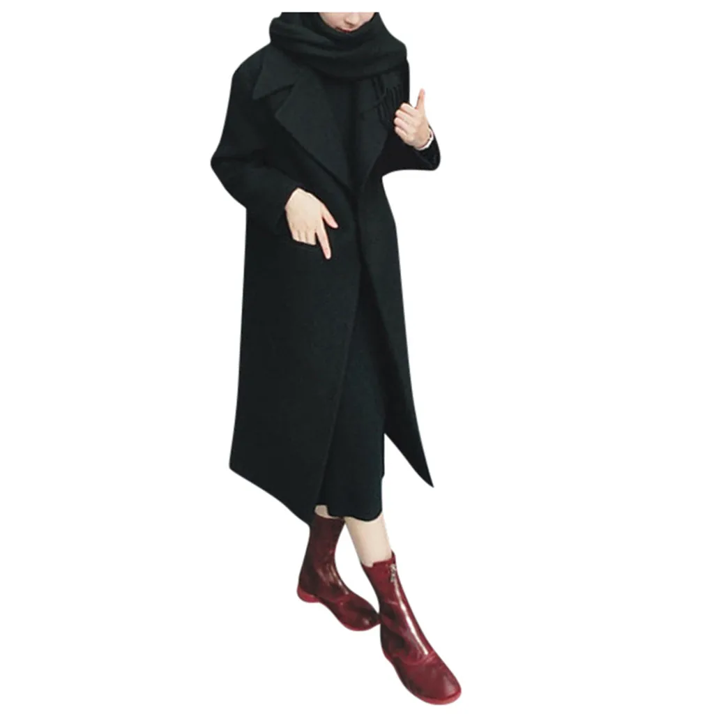Женская модная куртка женский зимний теплый Тренч длинное пальто Верхняя одежда шерстяная куртка с отворотом пальто плюс