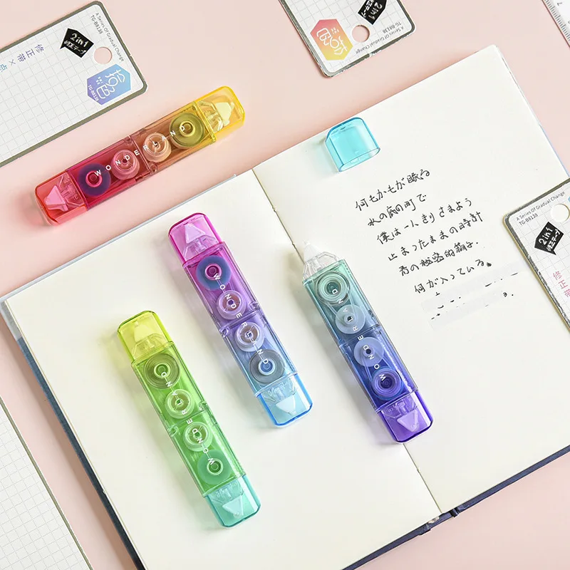 4 Piece Lytwtw's Lovely Kawaii Rainbow Colors Cute Stationery Office School Supplies Gift Double Head Correction Tape Dispensing