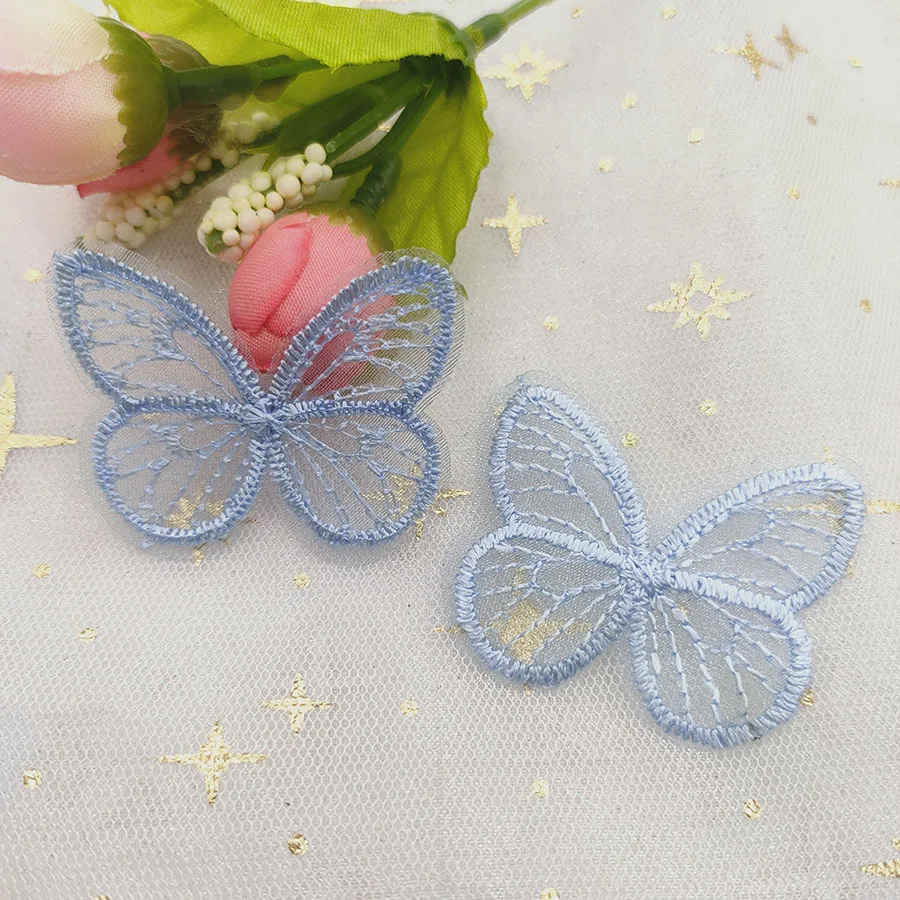 48pcs/lot 4.5*3.5cm Embroidered mesh butterfly cloth patches Appliques for Clothes Sewing Supplies DIY Hair Clip Accessories Garment Labels