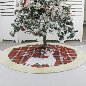 

117CM Diameter Christmas Tree Skirt Burlap With Buffalo Check For Christmas Tree Decoration