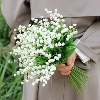 

6pcs Plastic Lily Valley Artificial Flower Fake Fower Wedding Bouquets Decoration Bride Holding Photography Props Bellflower
