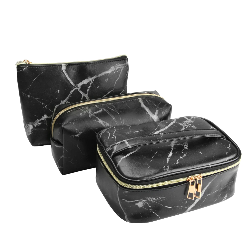 

3 Pcs Cosmetic Bag Waterproof Black Makeup Bag Travel Make up Tools Organizer