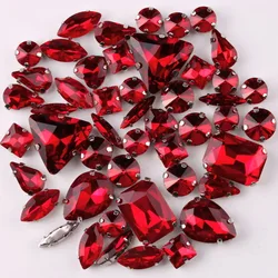 Silver Claw Setting Crystal Rhinestones - 50pcs Mixed Shapes, Clear & Jelly Candy AB - 50pcs (A21 Dark red)