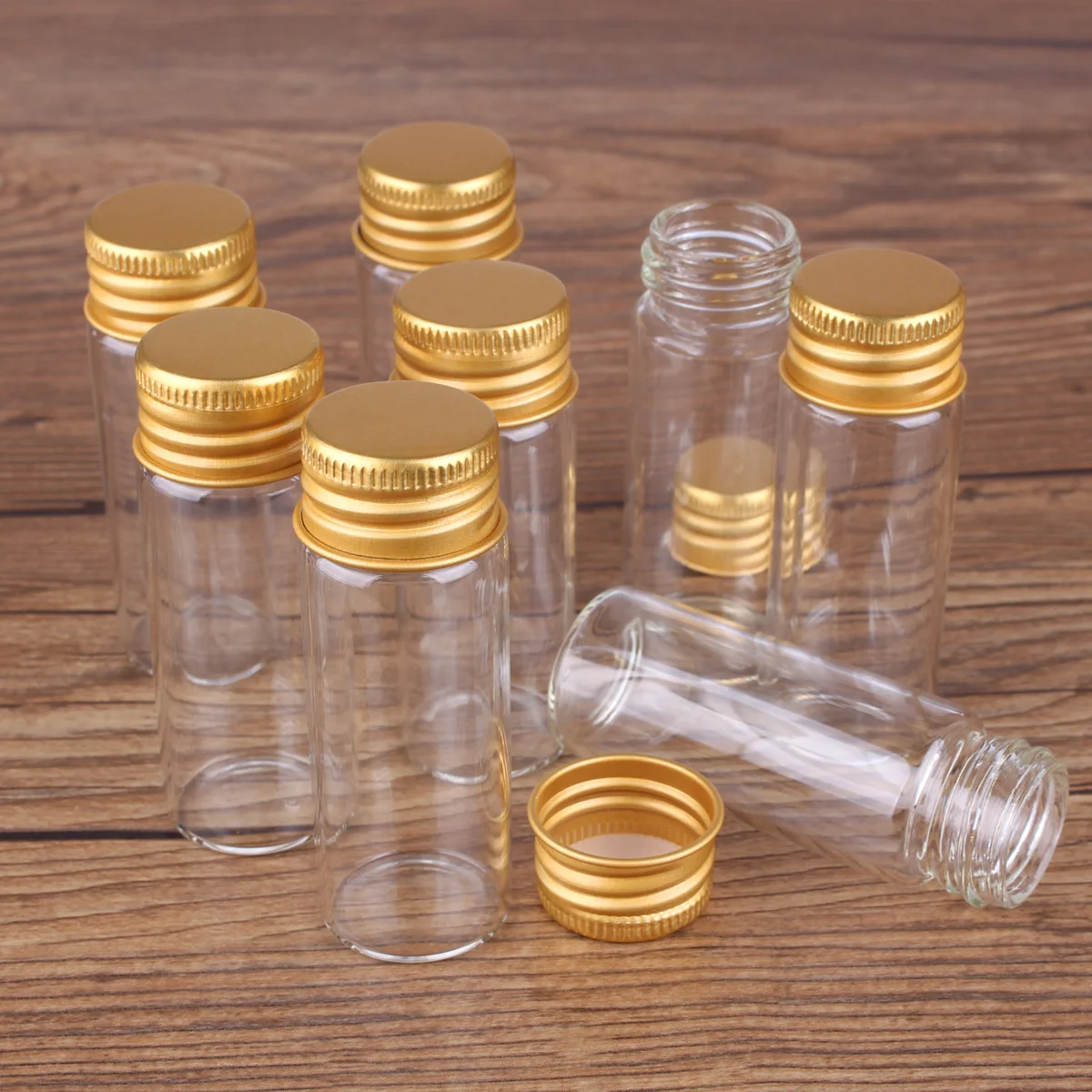 10pcs Dia 22mm 5ml/7ml/10ml/14ml/18ml/20ml/25ml Glass Bottles Glass Jars with Golden Aluminum Lids Spice Jars Perfume Bottles 4