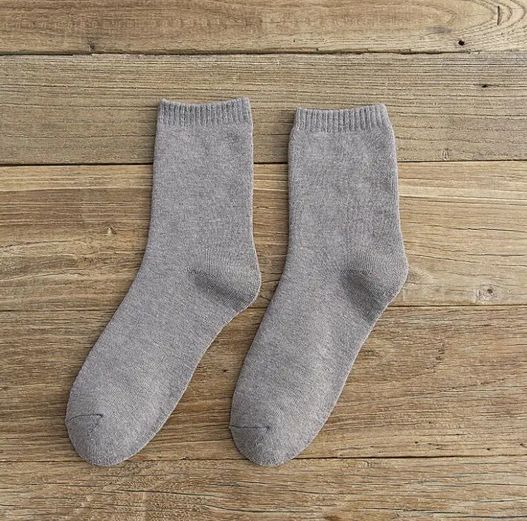 gray Модные Плотные хлопковые носки мужские теплые плотные длинные носки однотонные зимние носки с круглым вырезом мужские повседневные деловые носки - Цвет: gray