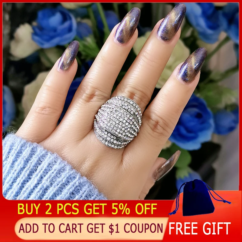 SINLEERY Luxury Big Multi Paved Cubic Zirconia Female Rings Silver Color Party Wedding Jewelry Aneis Feminino JZ178 SSB - Image 2