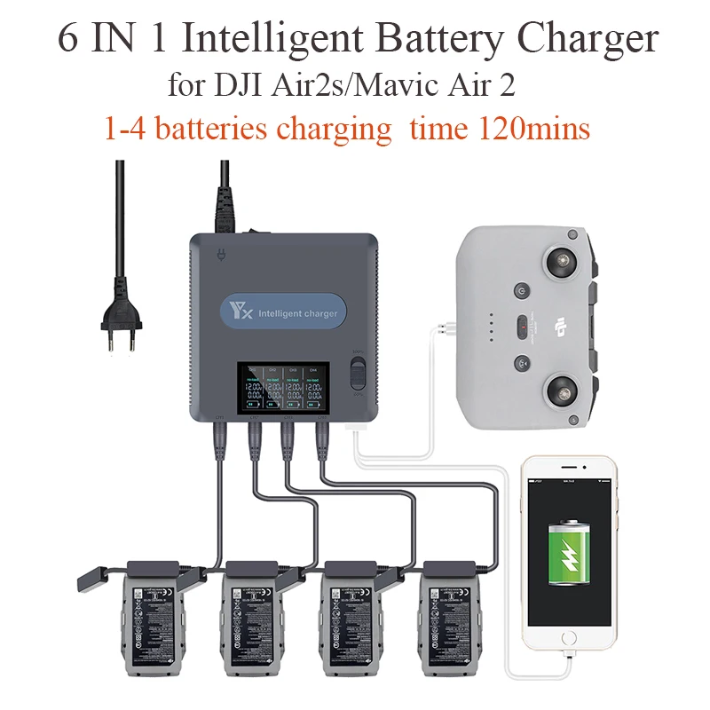 For Dji Air2s Mavic Air Battery Charger Batteries Remote Control  Intelligent Fast Charging Hub Lcd Display Drone Accessories Drone Battery  Chargers AliExpress