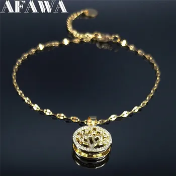 

AFAWA Tree of Life Zirconium Copper Stainless Steel Anklets for Women Gold Color Anklet Bracelet Jewelry pulsera de pie A43S01