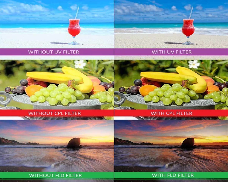 УФ+ CPL+ FLD+ ND(ND2 ND4 ND8) набор фильтров для фотосъемки для цифровой зеркальной камеры Nikon Canon sony Pentax однообъективных цифровых зеркальных фотокамер и записывающих 52 мм/49/55/58 мм/62/67/72/77 мм
