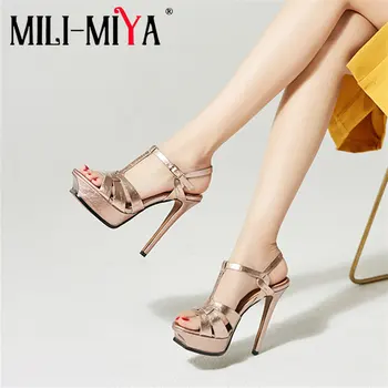 

MILI-MIYA Cow Leather Stiletto Sandals Women Platform High Heel Gladiator Fashion Open Toe Summer Sexy Dance Shoes Handmade
