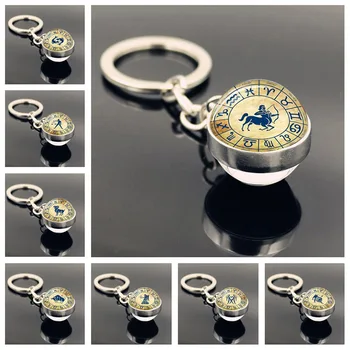 

Zodiac Sign Keychain 12 Constellation Leo Virgo Libra Scorpio Sagittarius Keychain Double Side Glass Ball Keyring Birthday Gifts