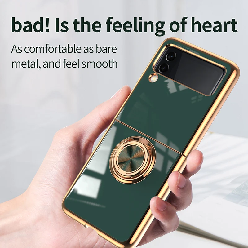 samsung flip3 case Z Flip 3 Case Luxury Plating Silicone Ring Holder Stand Case For Samsung Galaxy Z Flip3 5G Z Flip 3 Phone Shell Covers case for galaxy z flip3