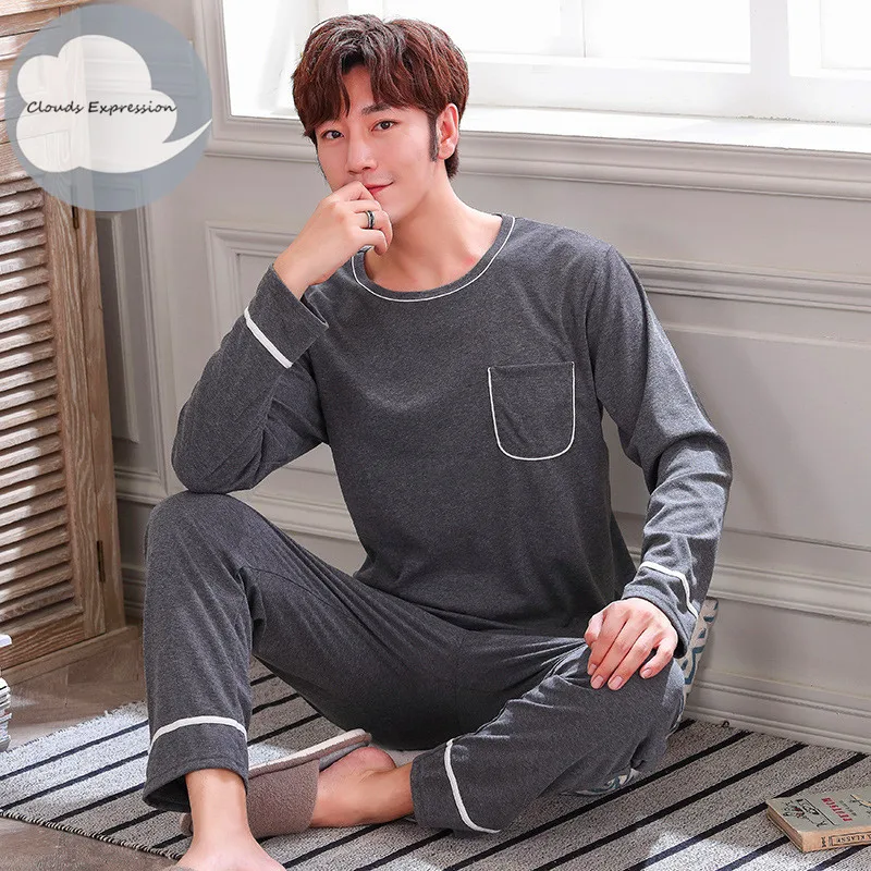 cheap pajama pants Autumn Winter Knitted Cotton Cartoon Men's Pyjamas Couple Pajamas Set Casual Male Sleepwear Pyjamas Night Pijamas Homewear 4XL pajama bottoms